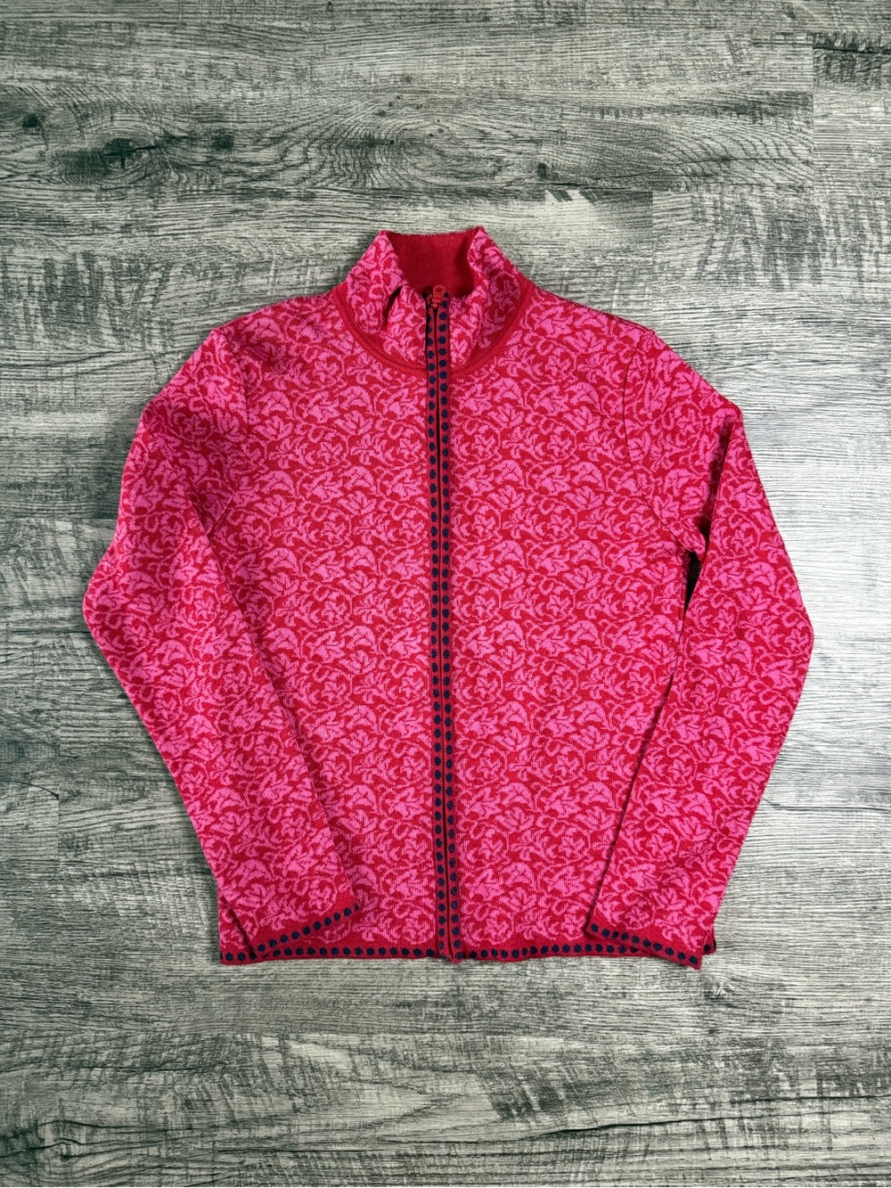 Women's Pink Alpaca Wool Patterned Zip-Front Jacket